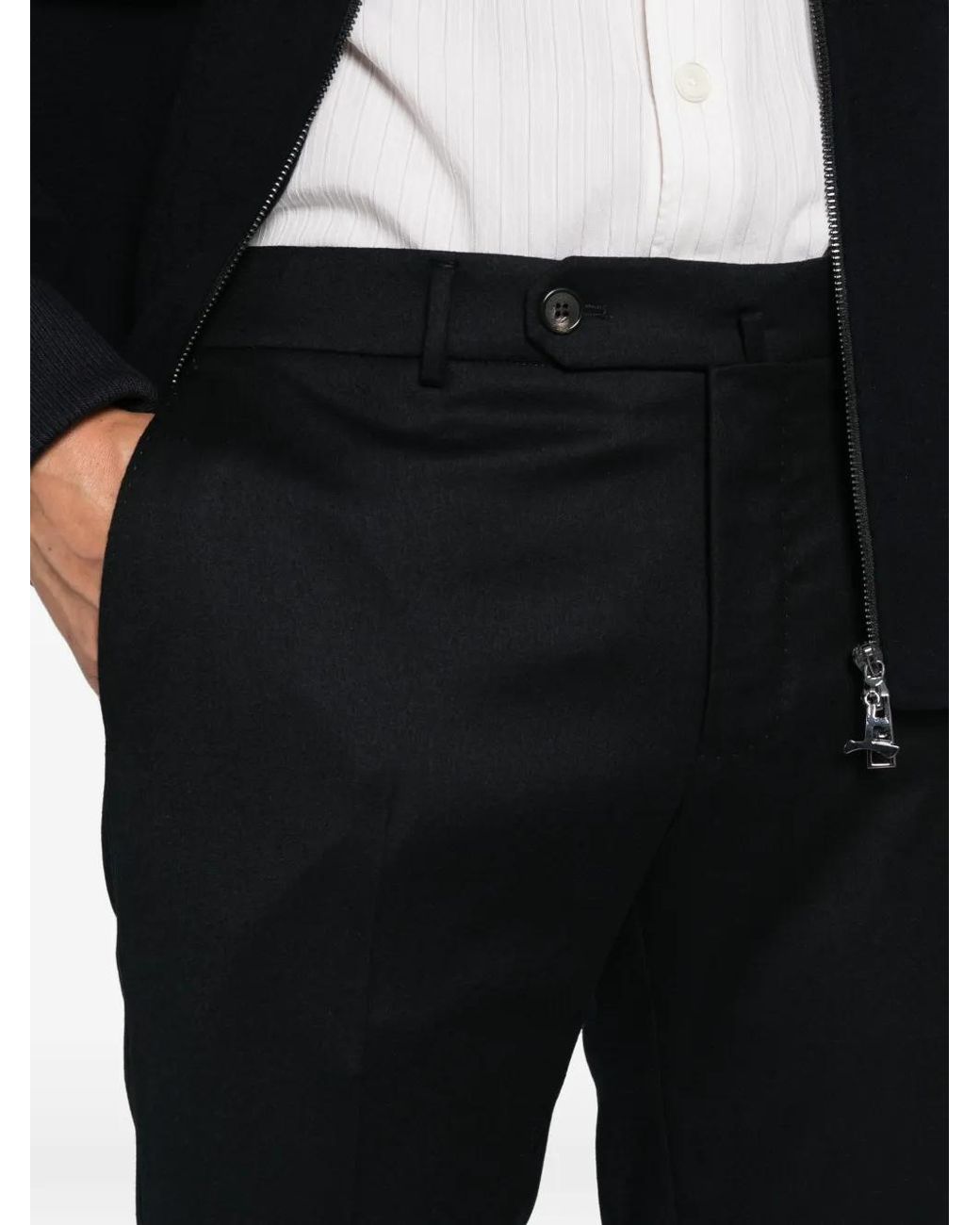 Incotex Black Pressed-Crease Straight-Leg Trousers for men