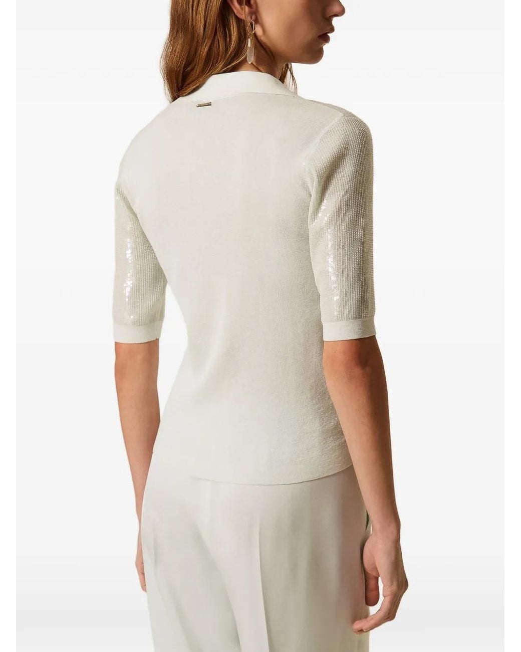Twinset White Polo Shirt Top With Sequins
