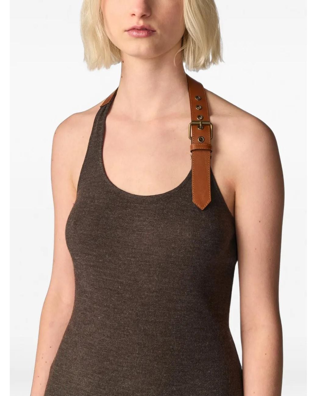 Monse Brown Belted Halter-Neck Maxi Dress