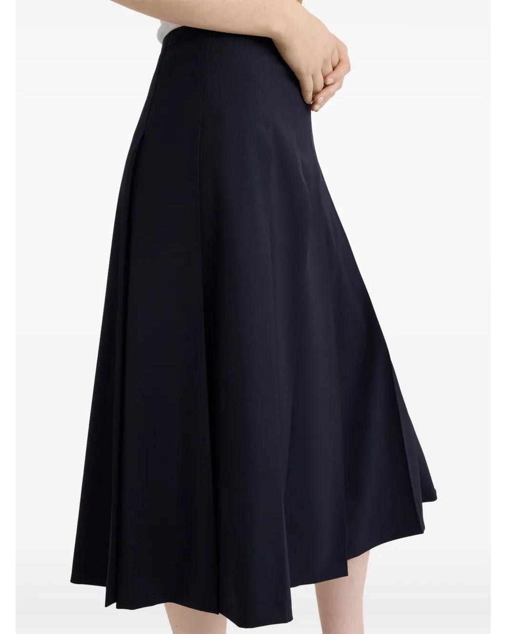 Patou Blue Pleated Twill Midi Skirt