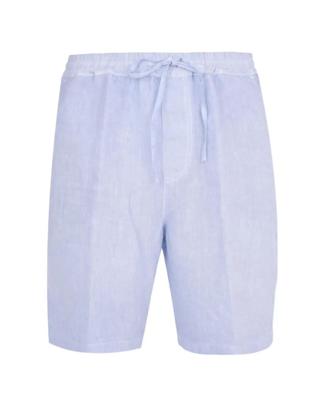 120% Lino Blue Drawstring-Waist Linen Shorts for men