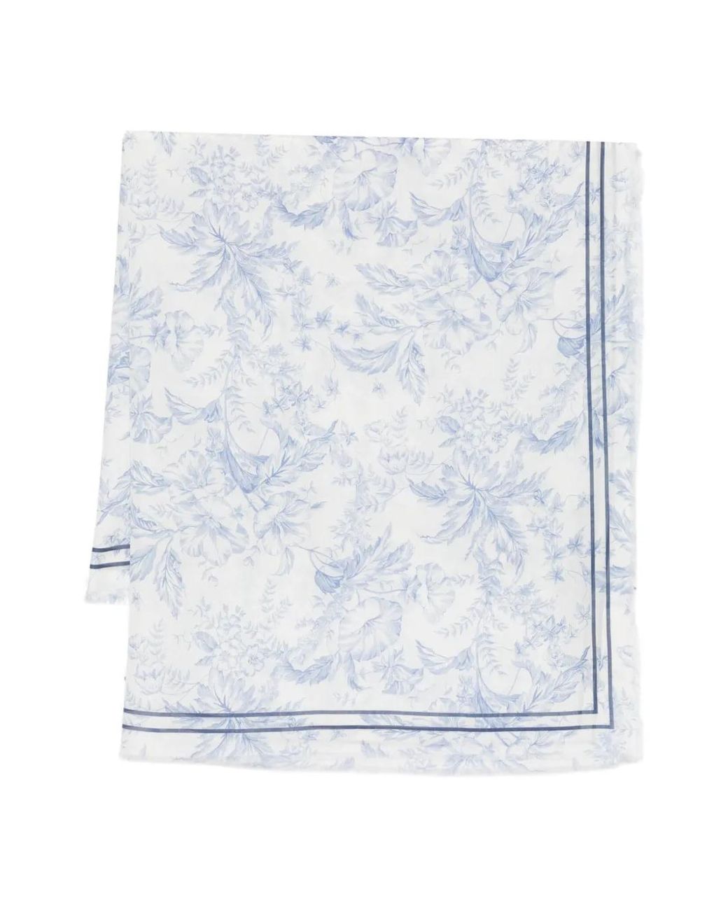 Maje Blue Floral Print Wool Blend Shawl