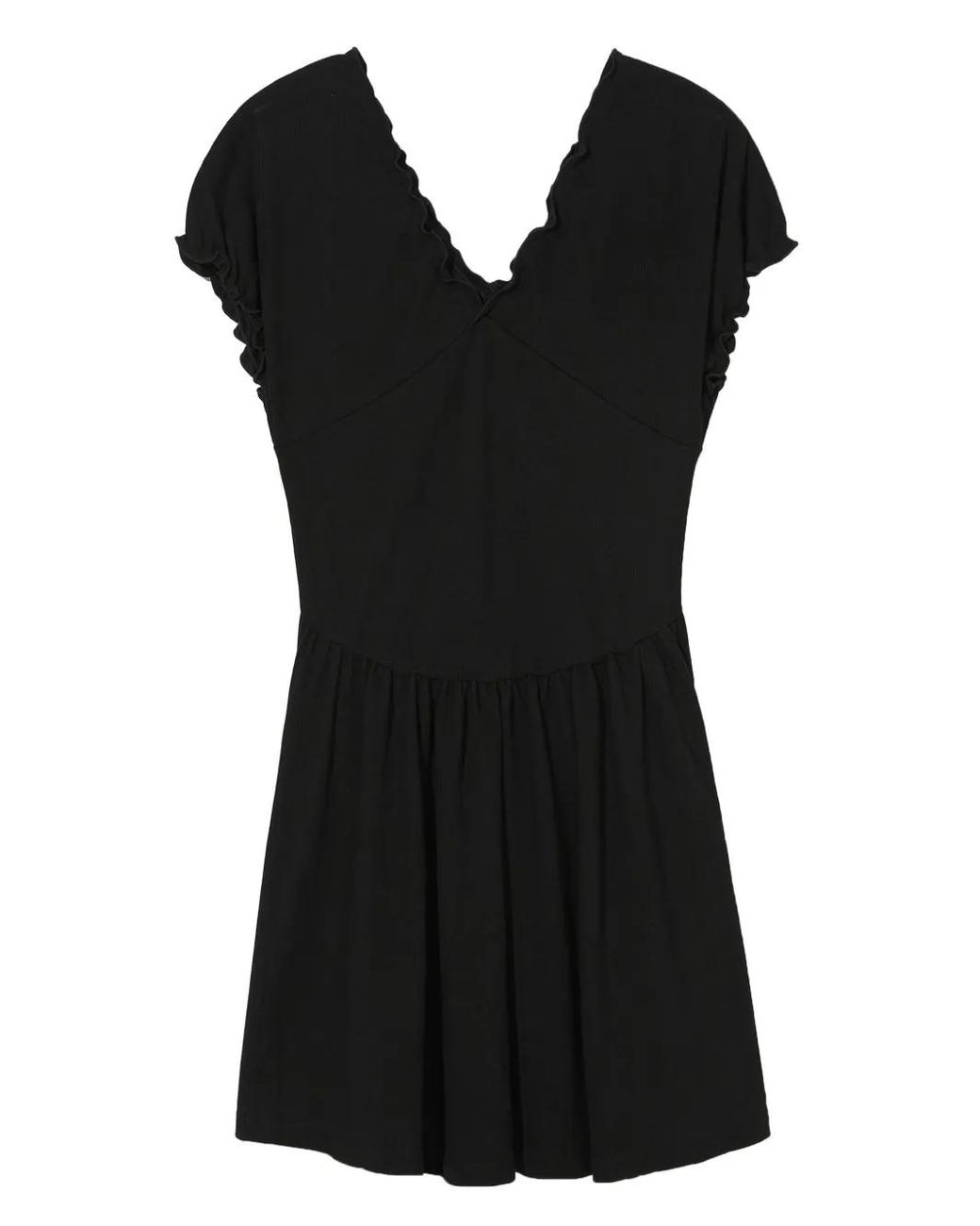 B+ AB Black Frill-Neck Self-Tie Mini Dress