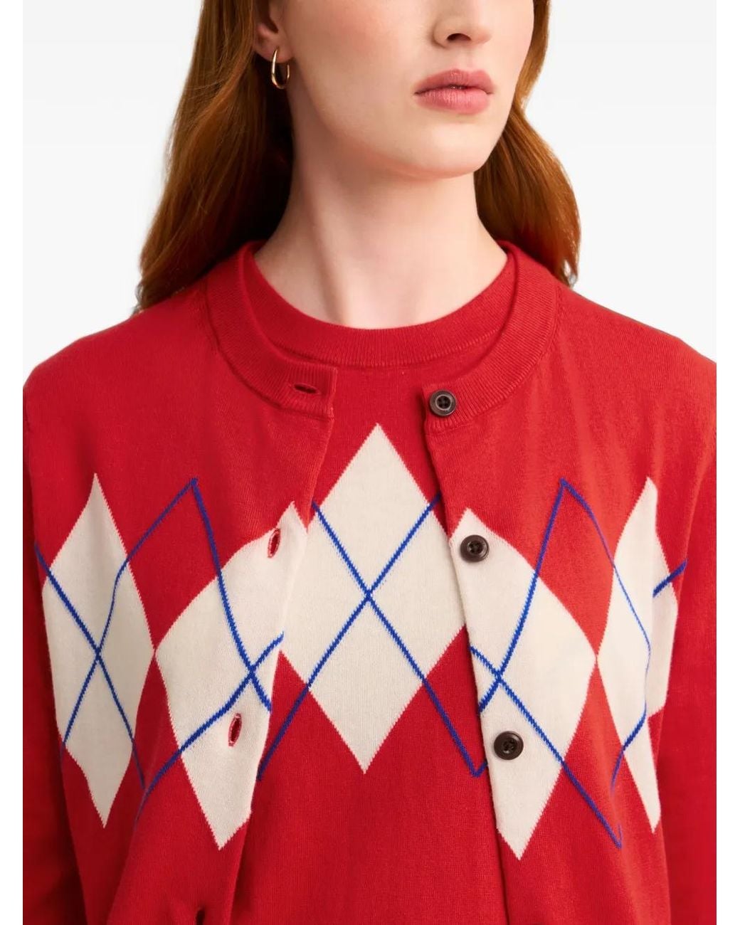 Pringle of Scotland Red Diamond-Pattern Cardigan