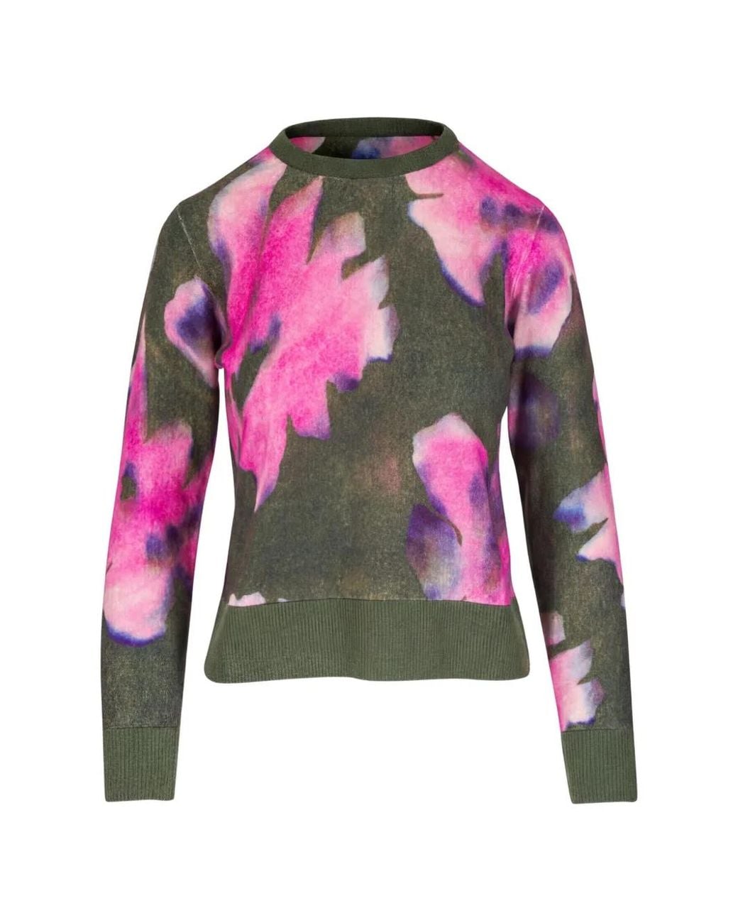Kinross Cashmere Green Floral-Print Crew-Neck Sweater