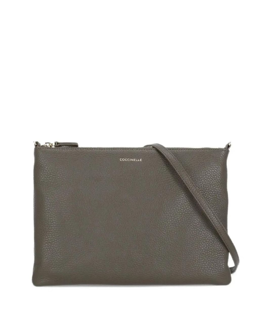 Coccinelle Gray Logo-Print Leather Clutch Bag