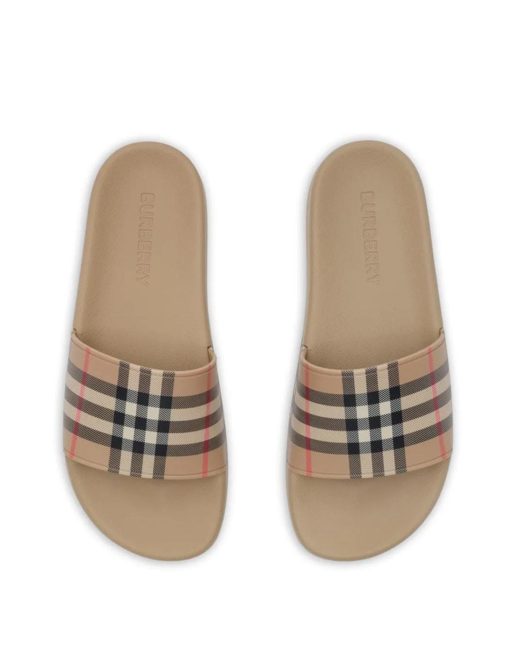 Burberry White Check round-toe slides