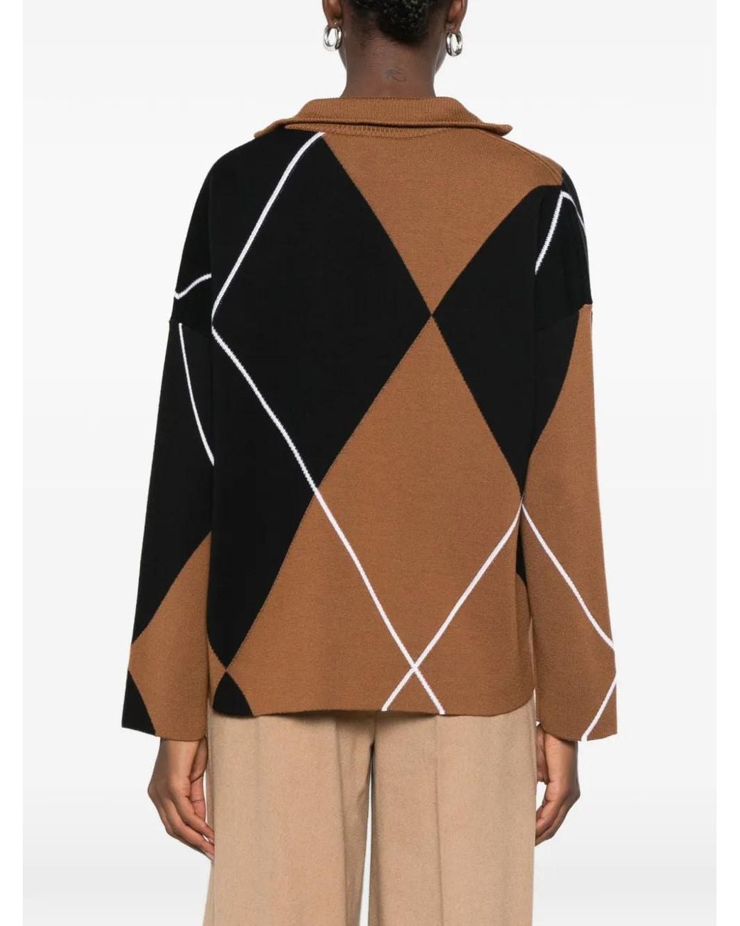 Max Mara Black Sala Argyle-Pattern Sweater