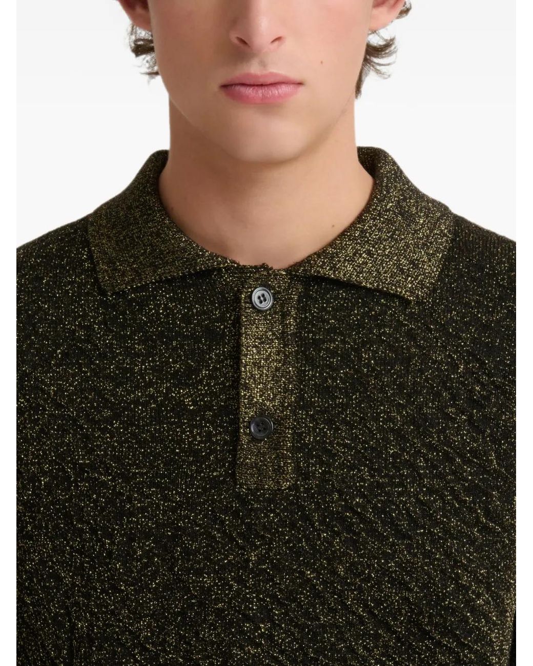 Marni Green Wool Polo Sweater With Lurex Detailing for men