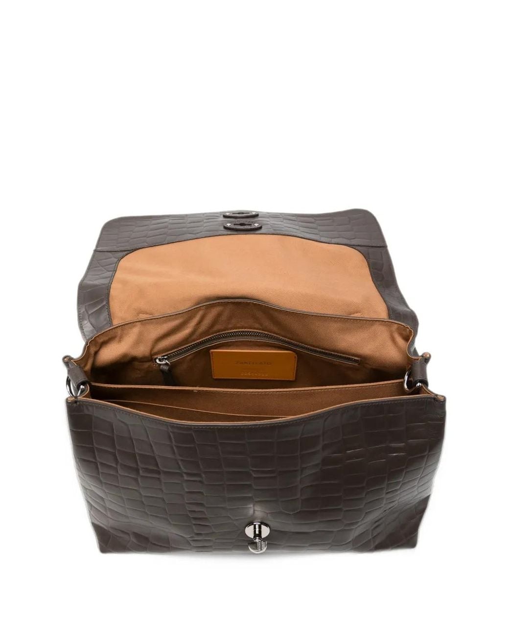 Zanellato Black Postina Croc-Effect Leather Tote Bag