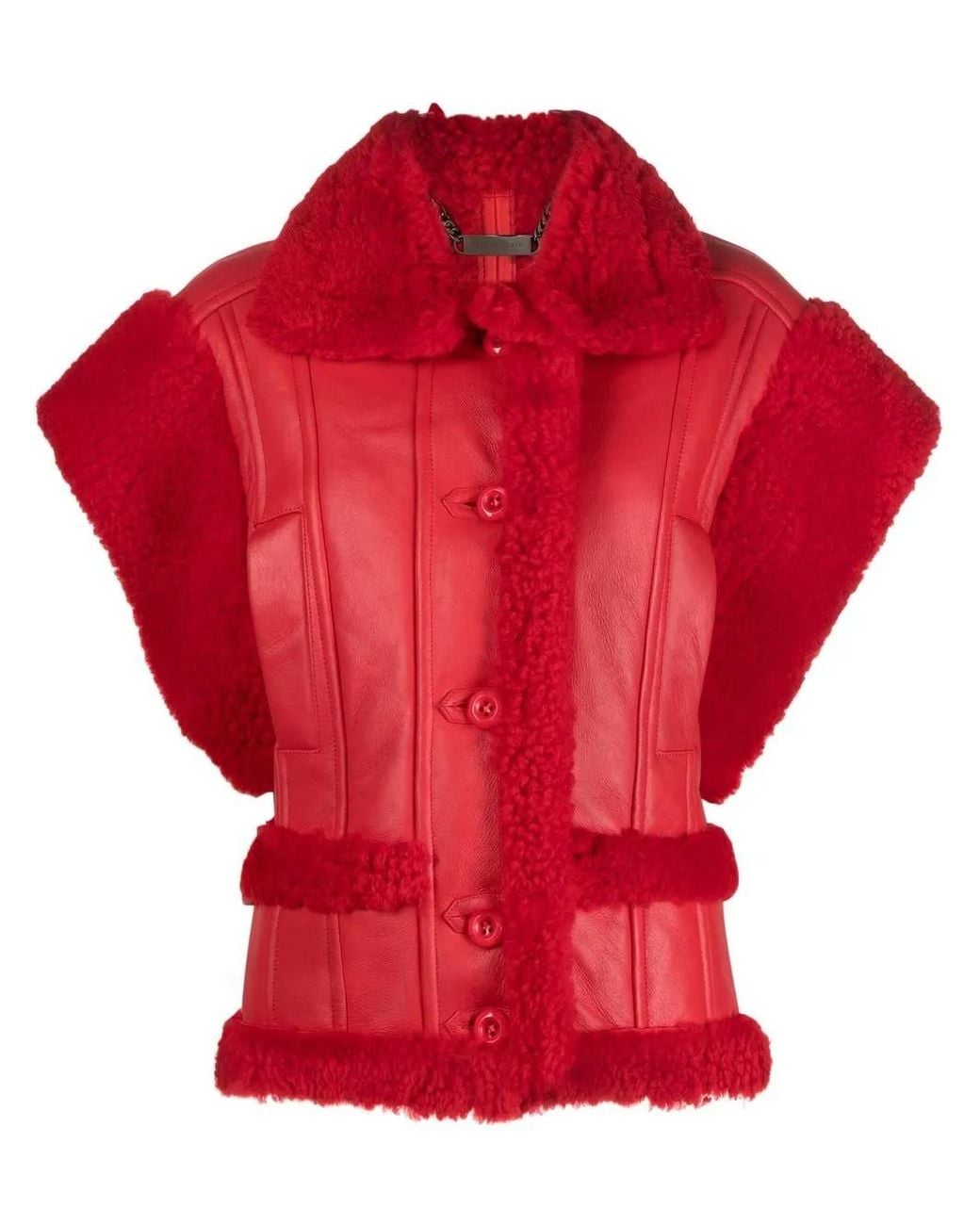 Philipp Plein Red Gothic Plein Buttoned Shearling Vest