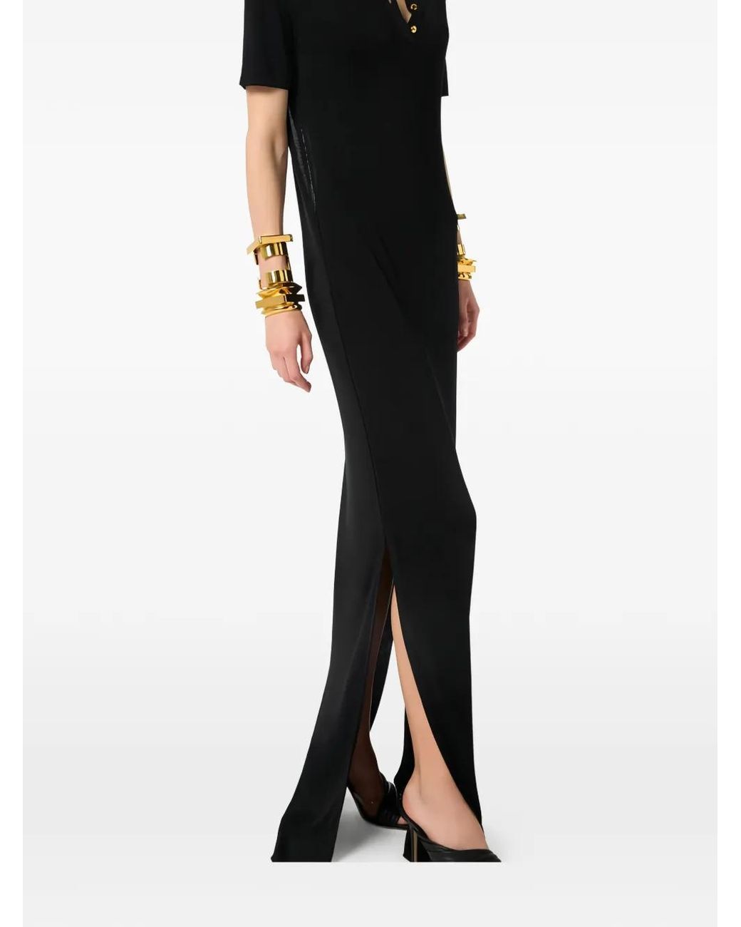 Elisabetta Franchi Gebreide Poloshirt Maxi-Jurk Met Uitgesneden Details in het Black