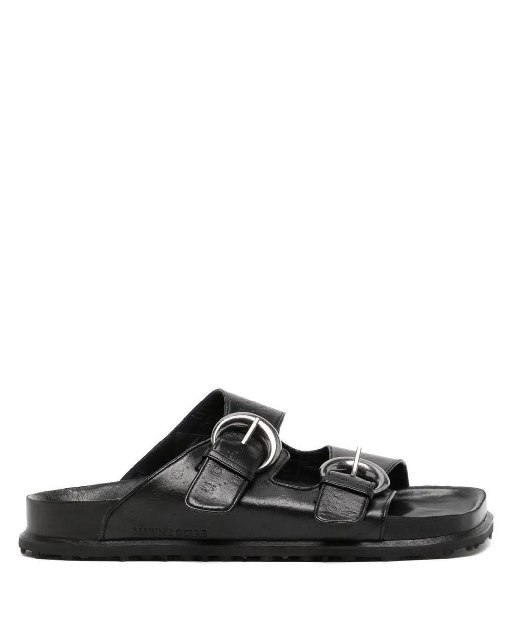 MARINE SERRE Black Logo-Debossed Buckle-Strap Leather Sandals for men