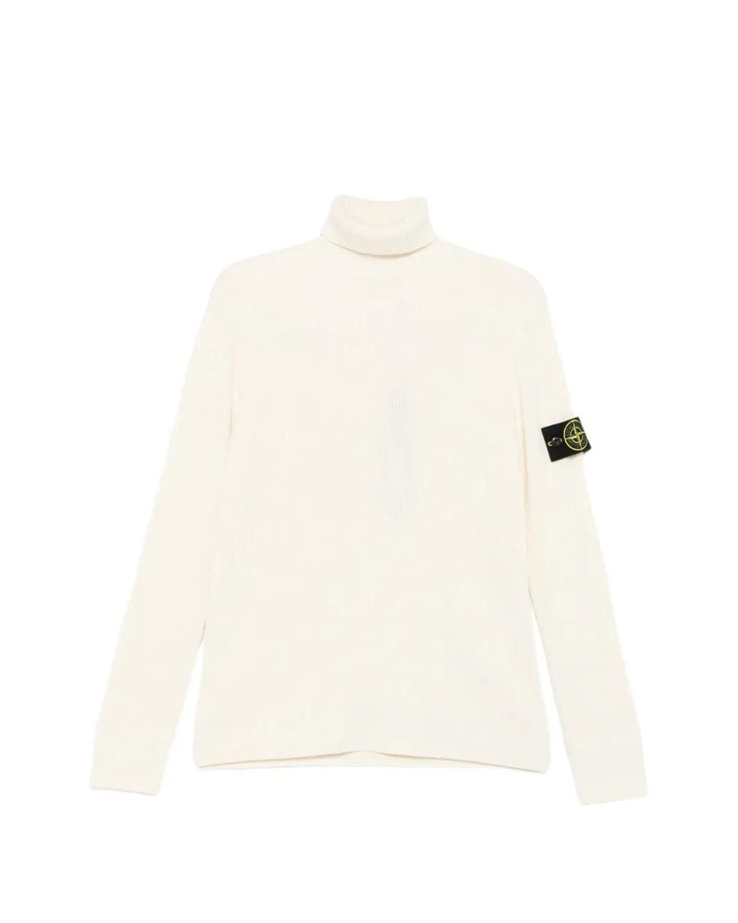 Stone Island White Ribbed-Knit Roll-Neck Sweater for men