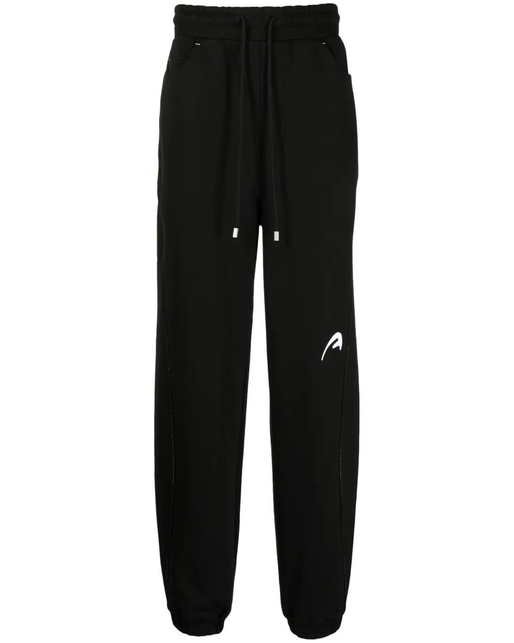 Adererror Black Logo-Embroidered Cotton Drawstring Trousers for men