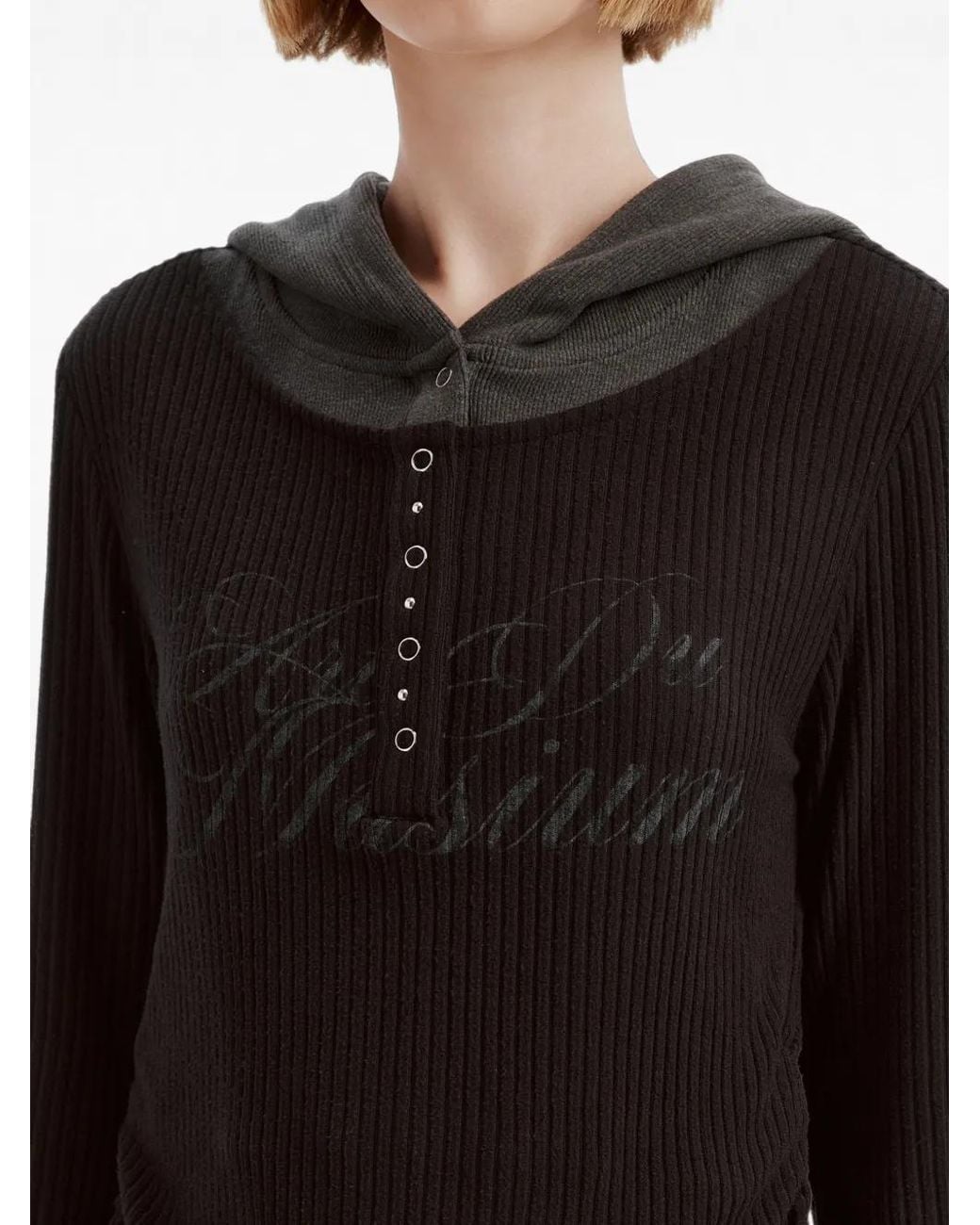 Musium Div. Black Ribbed Logo-Print Hoodie