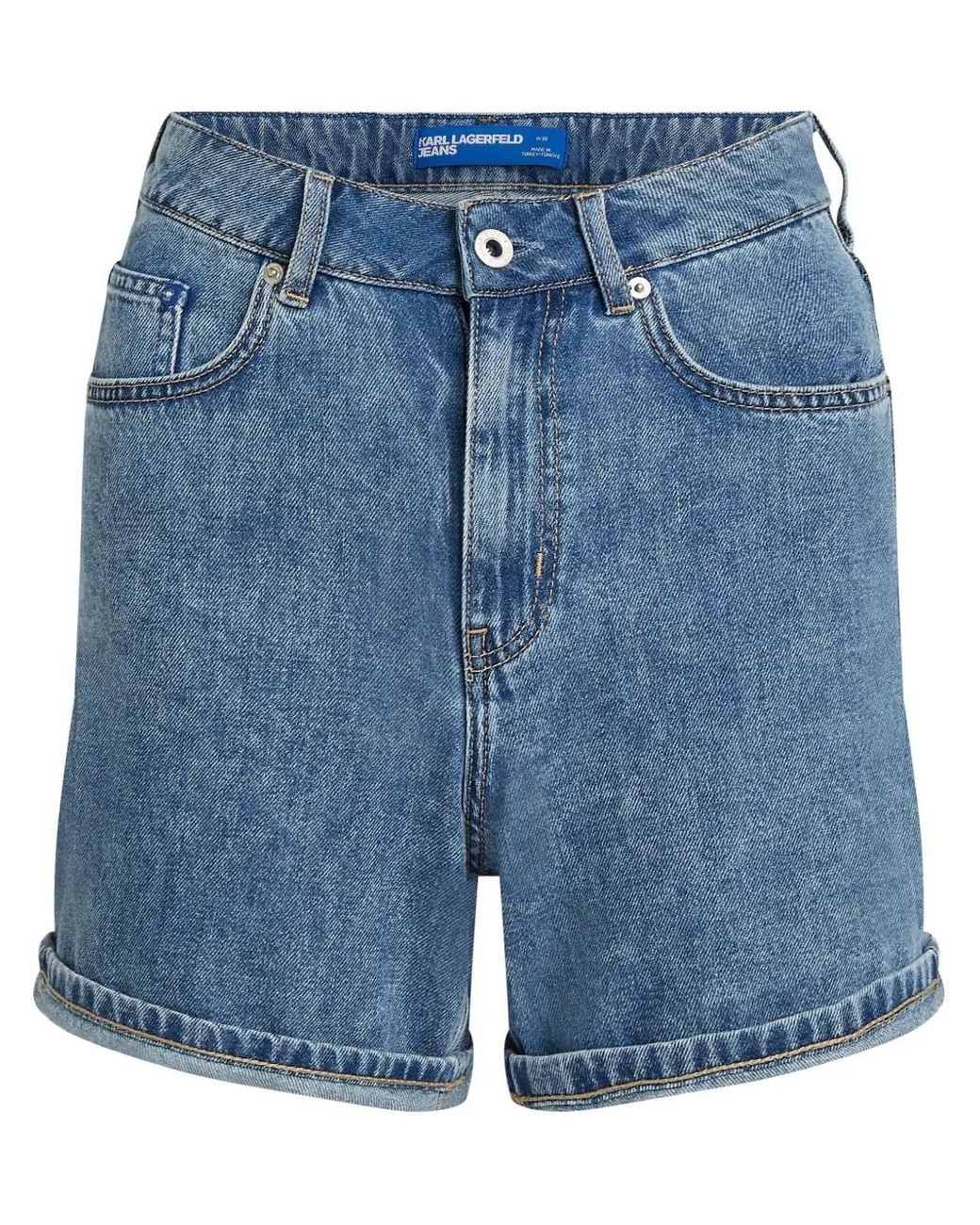 Karl Lagerfeld Blue High-Rise Denim Shorts