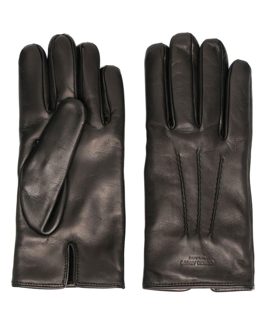 Giorgio Armani Logo-stamped Leather Gloves in Black for Men | Lyst