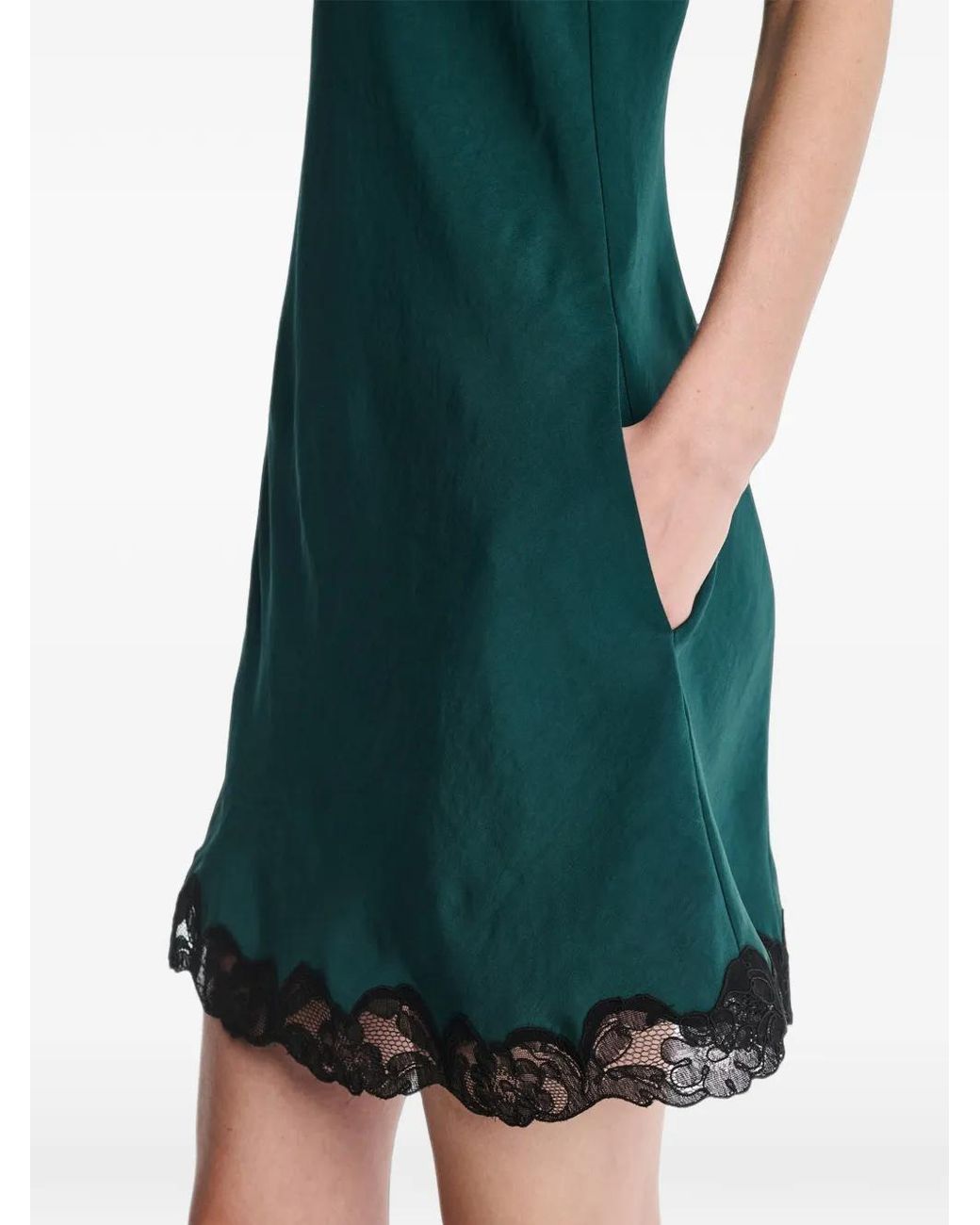 Maria McManus Green Lace-Hem Scoop-Neck Mini Dress