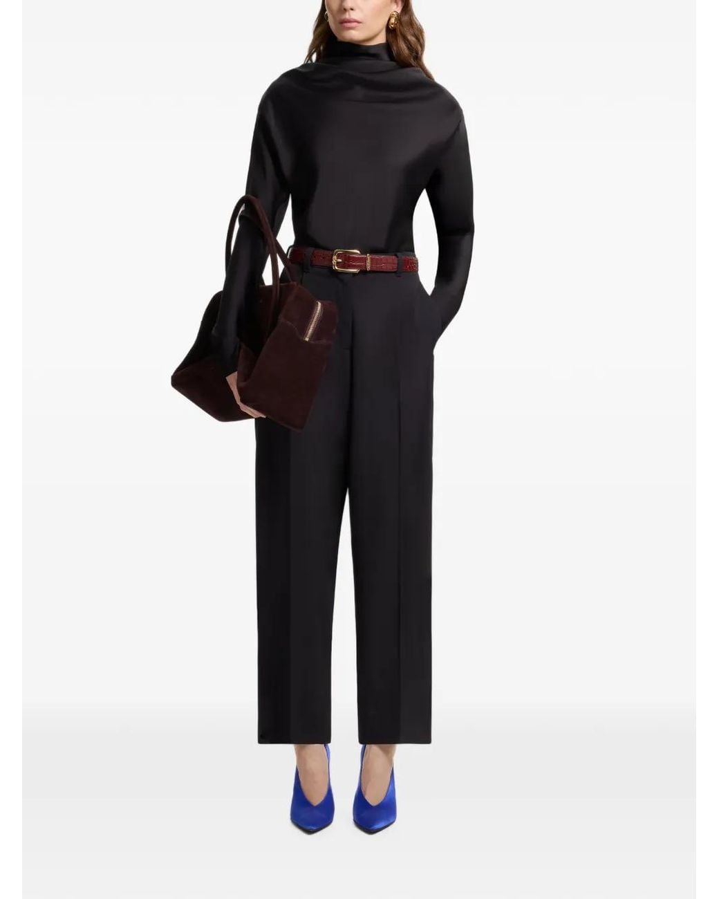 Elie Saab Black Draped Long-Sleeve Top