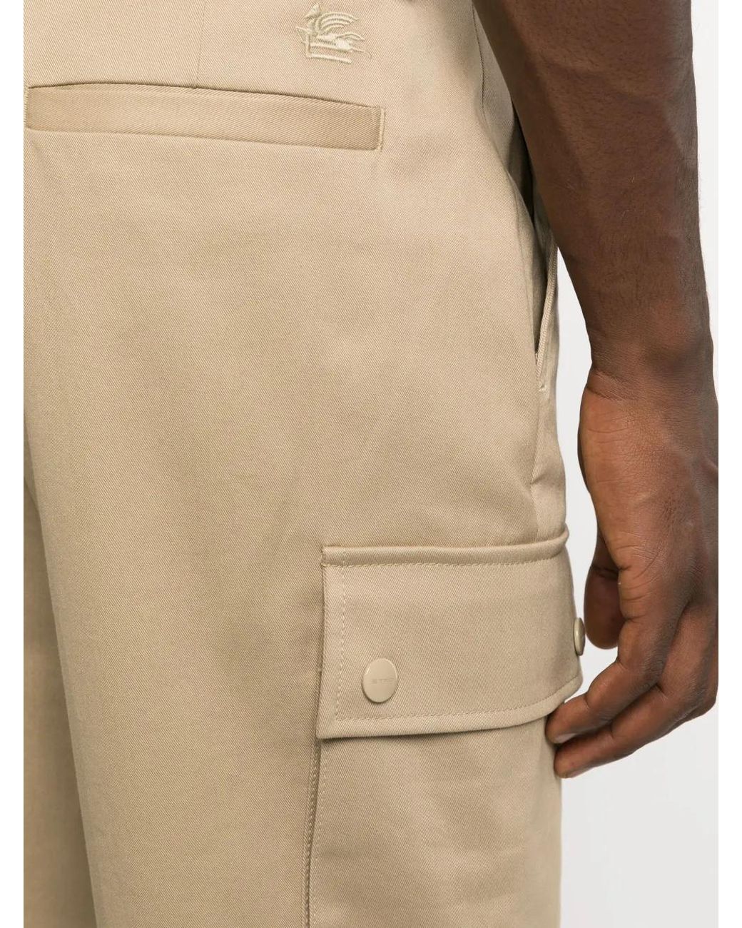 Etro Natural Pegaso-Motif Cropped Cargo Trousers for men