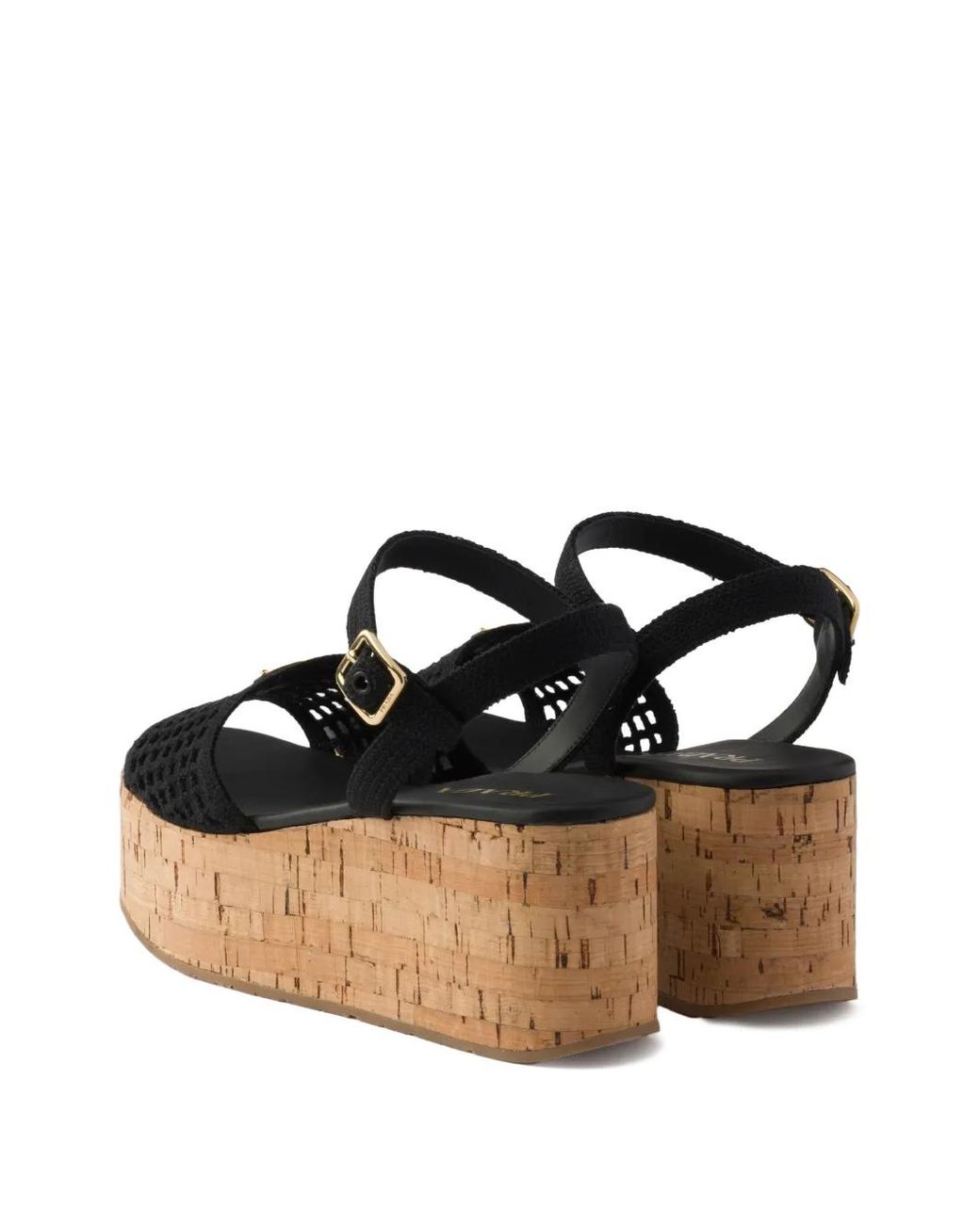 Prada Black Crochet Wedge Platform Sandals