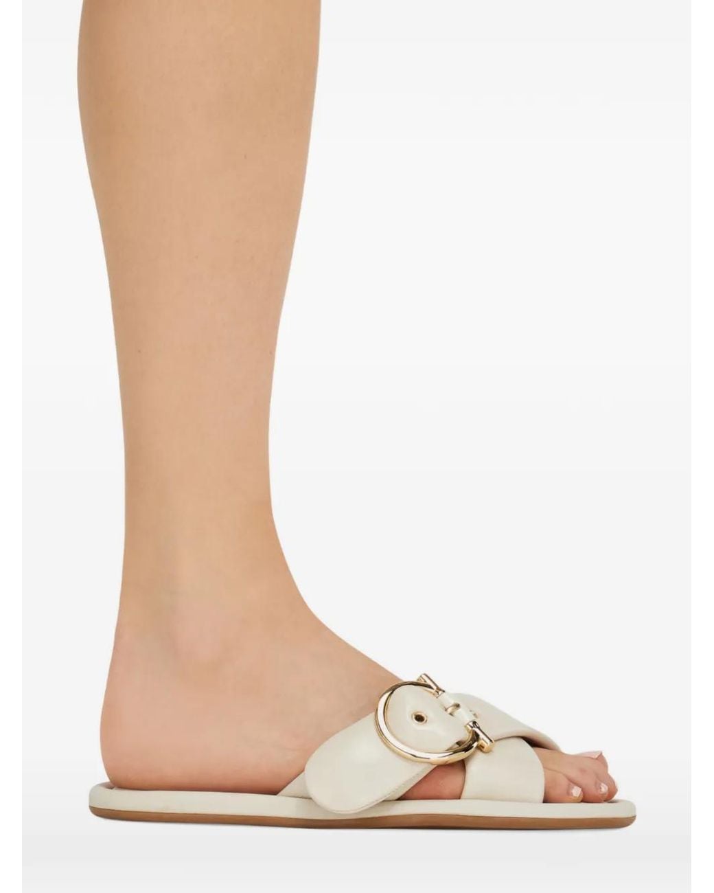 Ferragamo White Gancini Ornament Slides