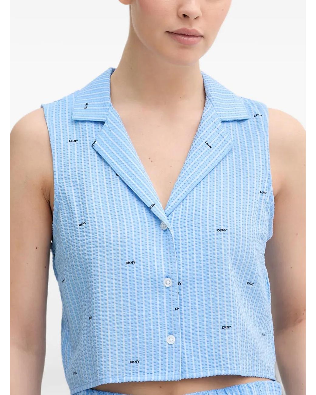 DKNY Blue Pyjama À Logo Imprimé En Seersucker