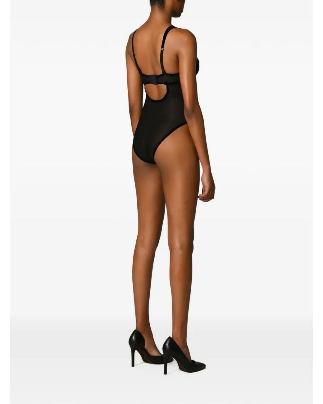 Wolford Black Bonded To Tulle Panelled Bodysuit