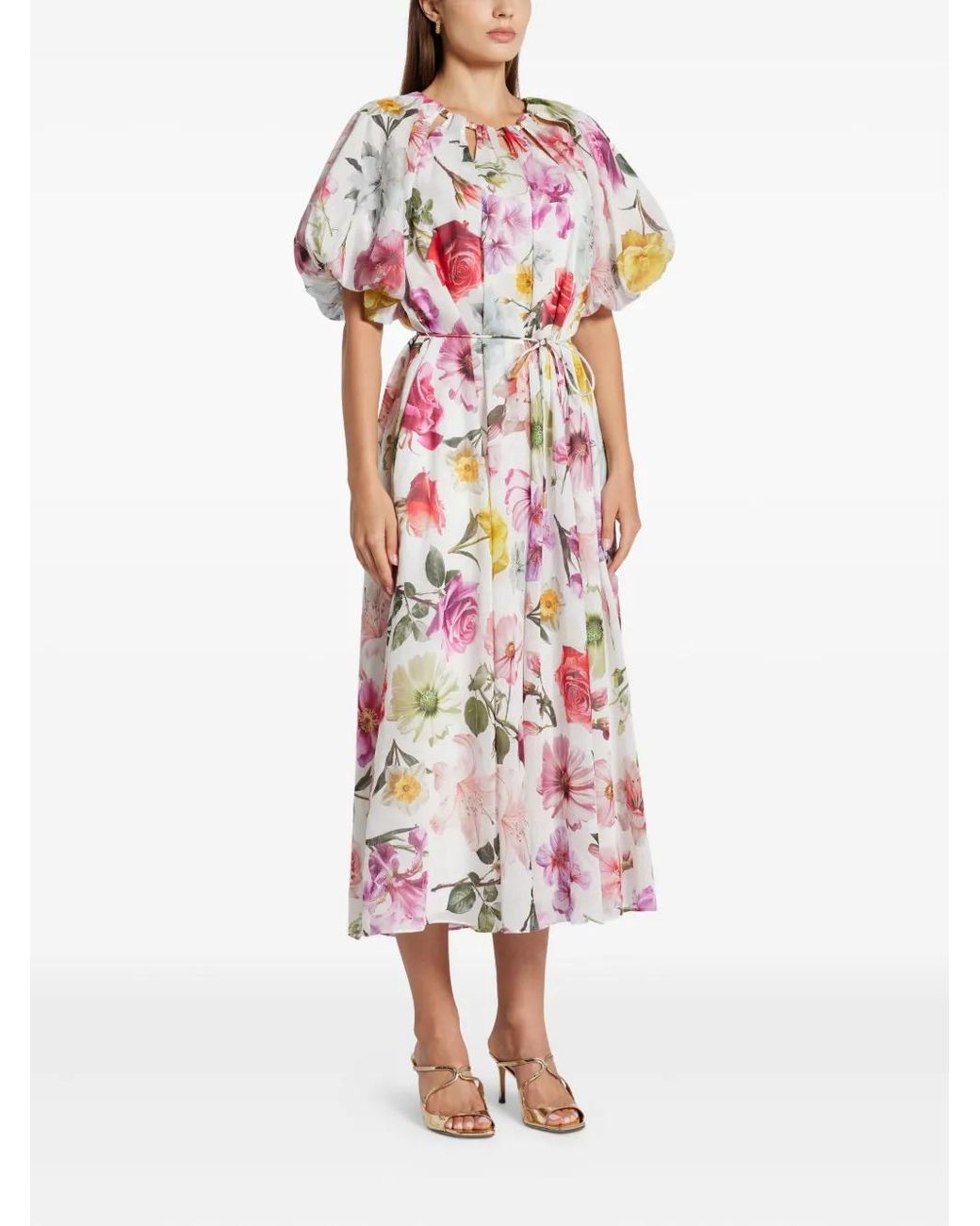 追跡便【Aje.】Fleur Midi Dress パフスリーブ ワンピース Aje. Fleur Midi Dress in White | Lyst