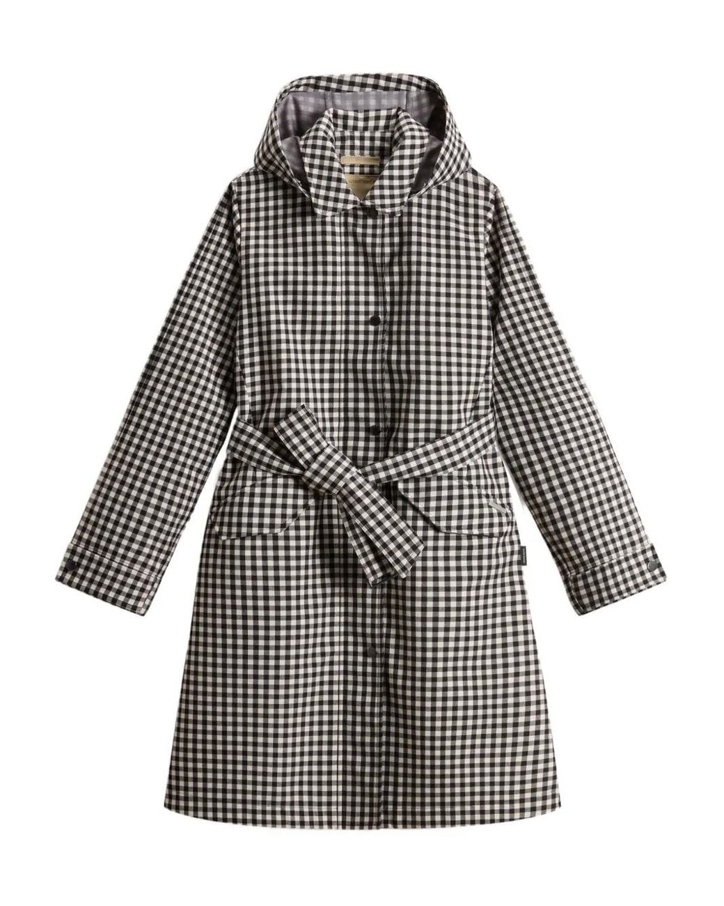 Woolrich Gray Gingham Belted Water-Resistant Trench Coat