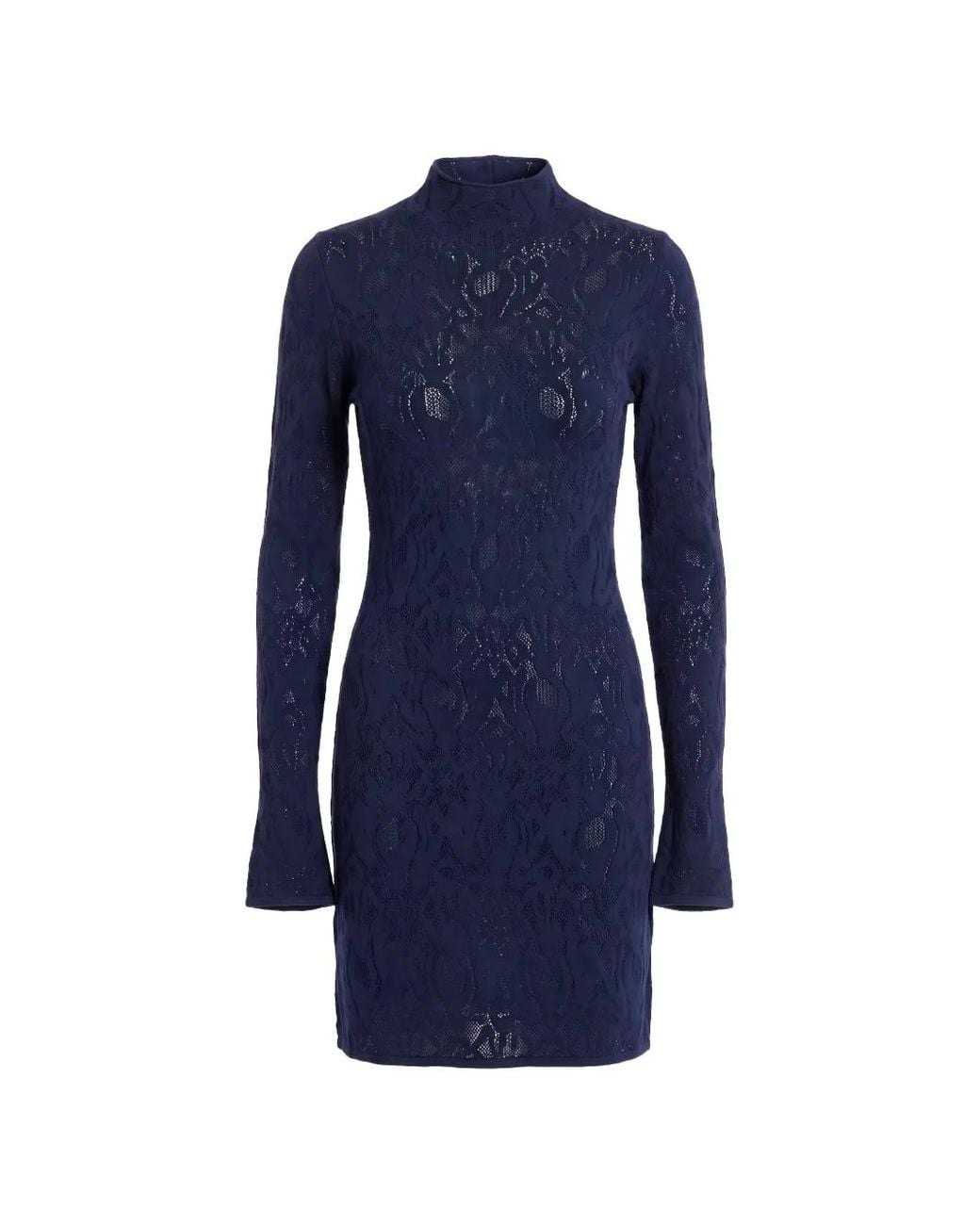 Dondup Blue Open-Knit Long-Sleeved Mini Dress