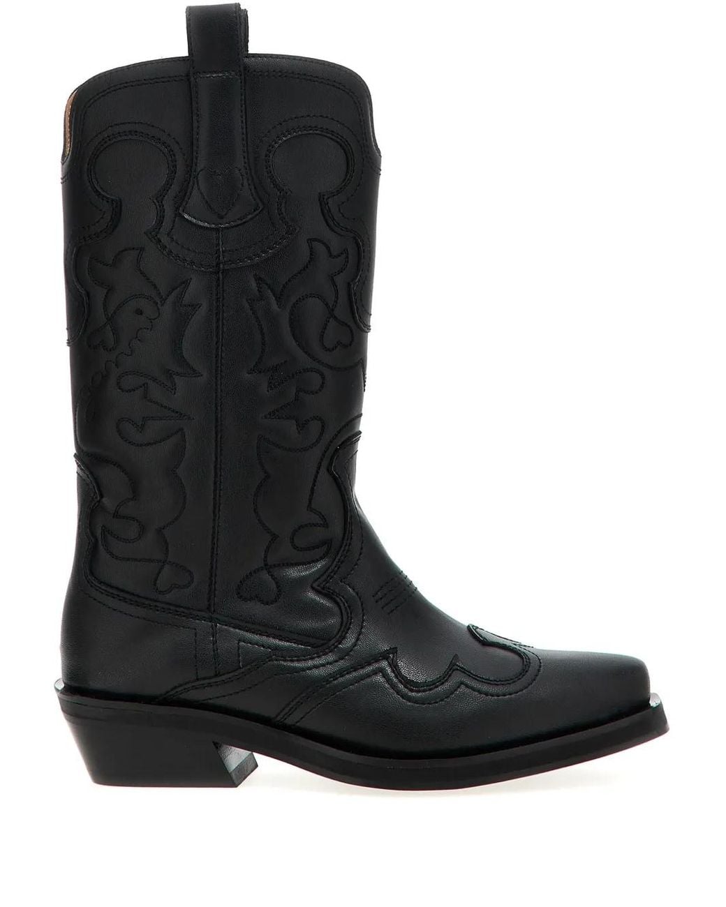 Ganni Black Embroidered Western Boots