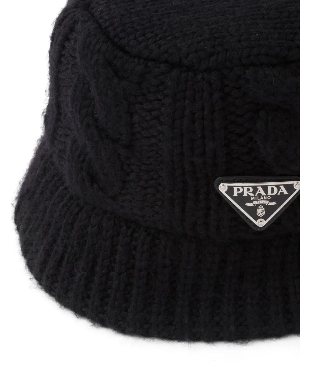 Prada Black Triangle-Logo Wool Bucket Hat