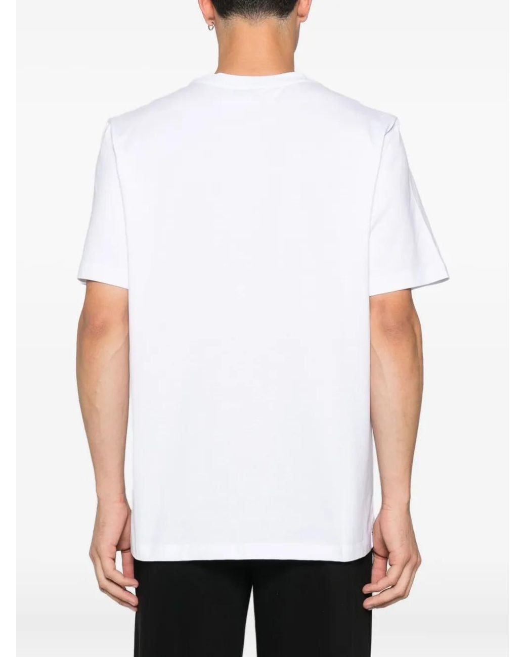 MSGM White Cotton T-Shirt With Front Printed Logo for men