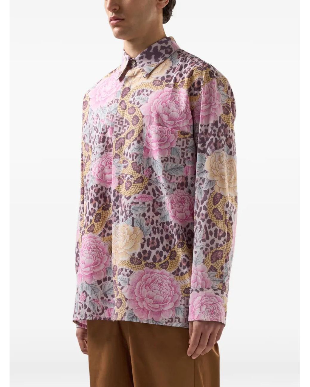 Gcds Pink Animal-Print Floral Shirt for men
