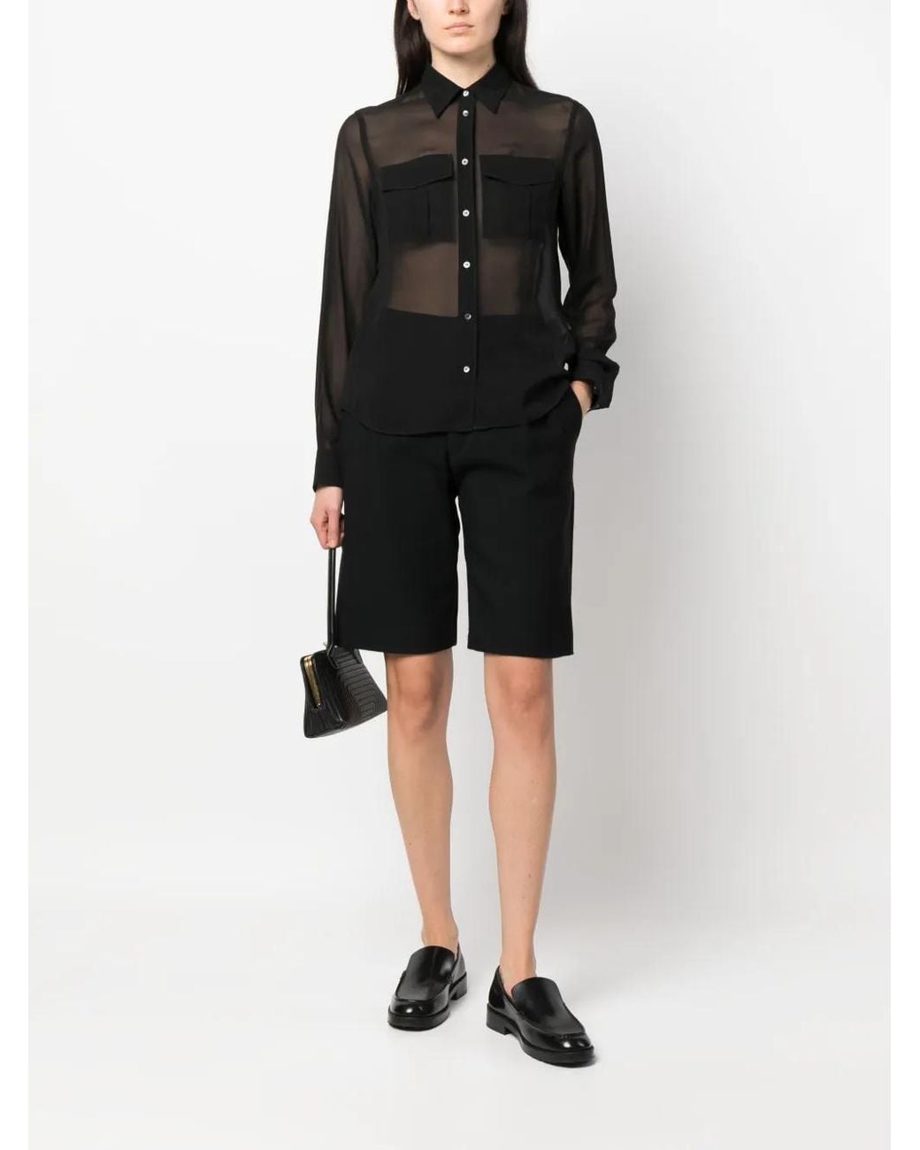 Aspesi Black Semi-Sheer Construction Silk Blouse
