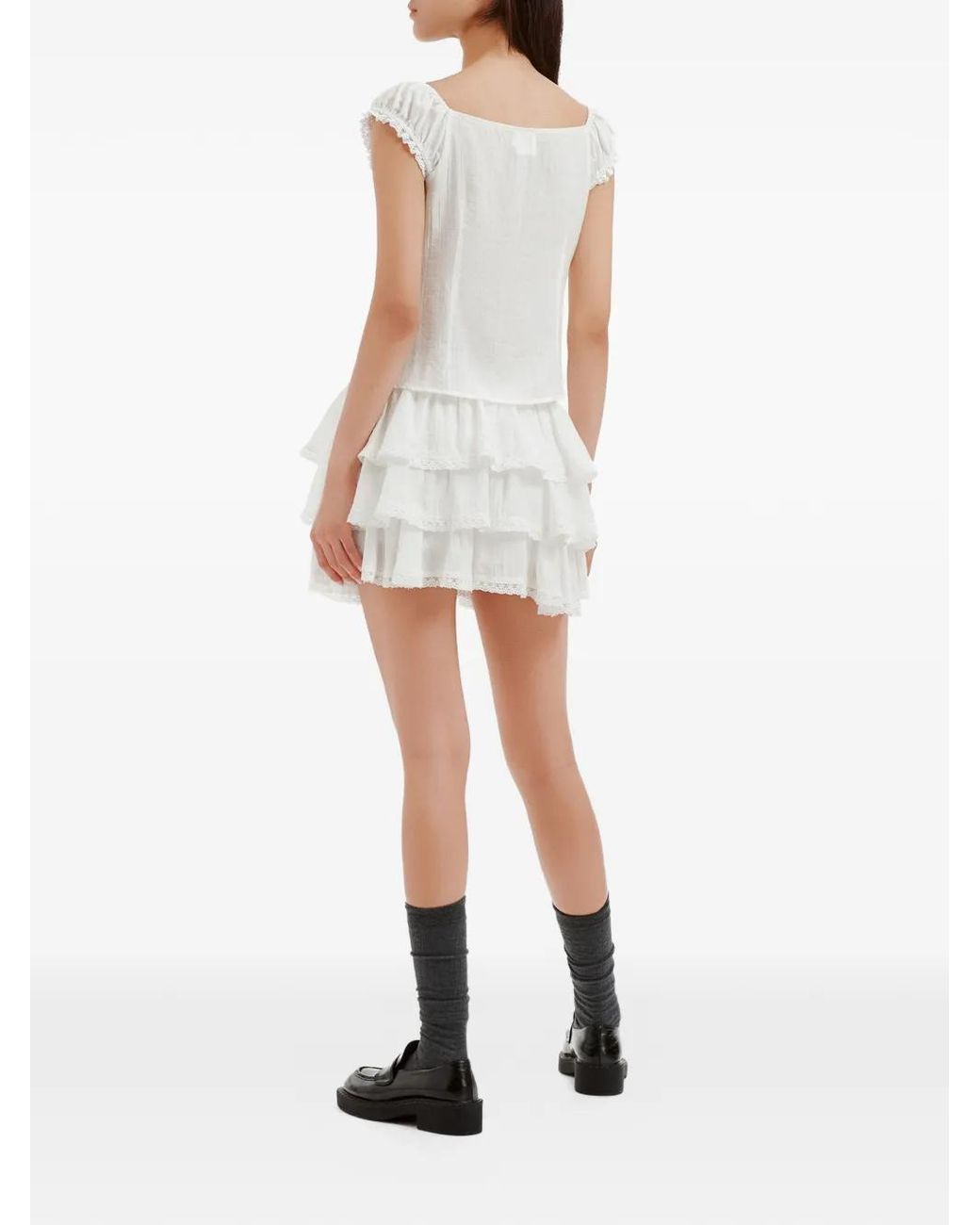 B+ AB White Ruffled Tiered Blouse And Mini Skirt Set