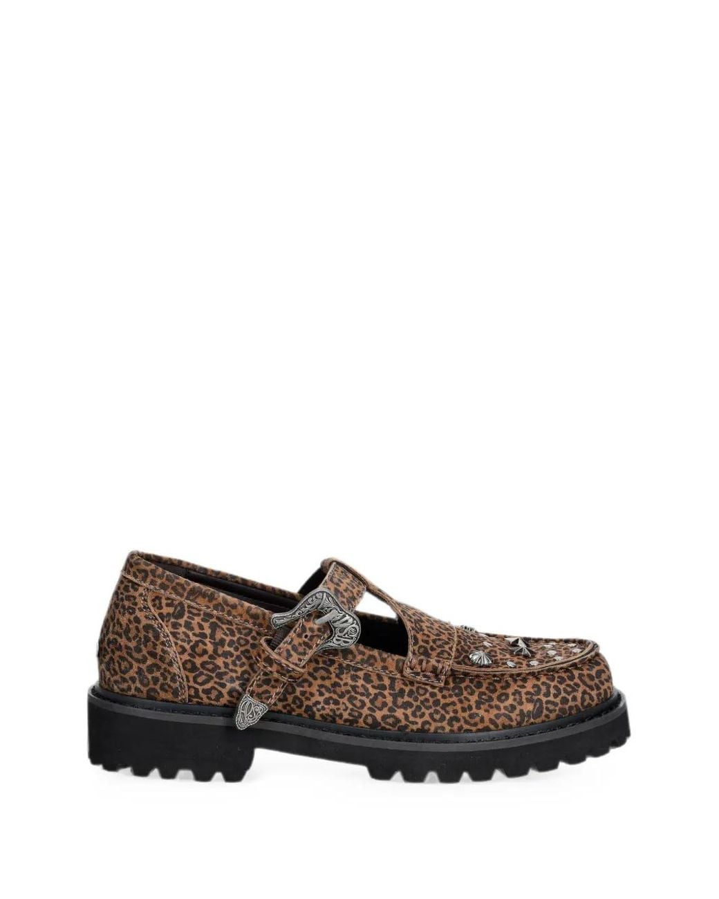 ANDERSSON BELL Brown Leopard-Print Studded Loafers