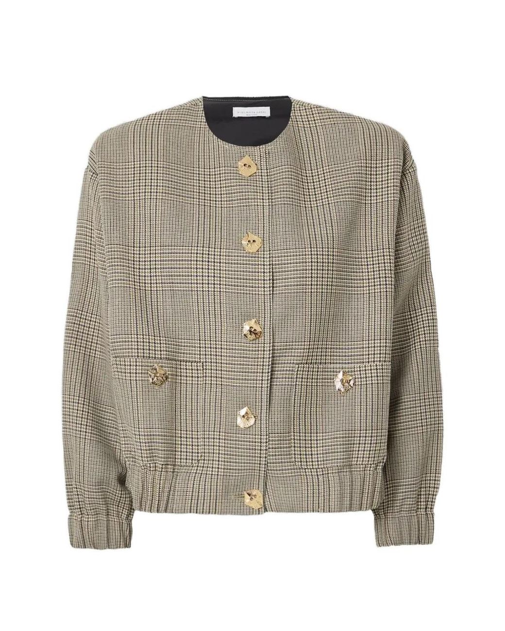 Violante Nessi Brown Houndstooth-Pattern Wool Bomber Jacket
