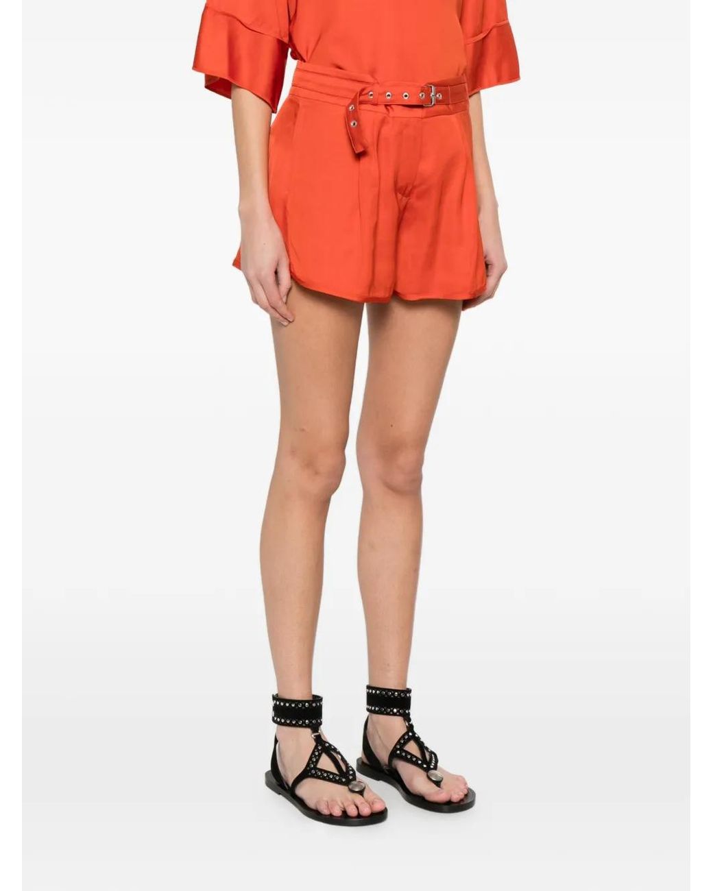 IRO Red Belted Pleated Shorts
