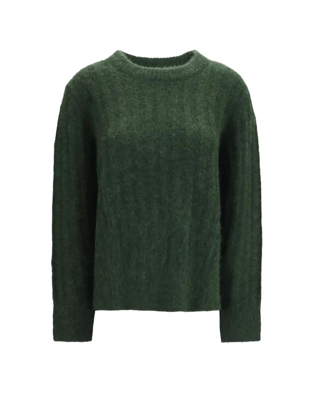 Allude Green Cable-Knit Crew-Neck Sweater