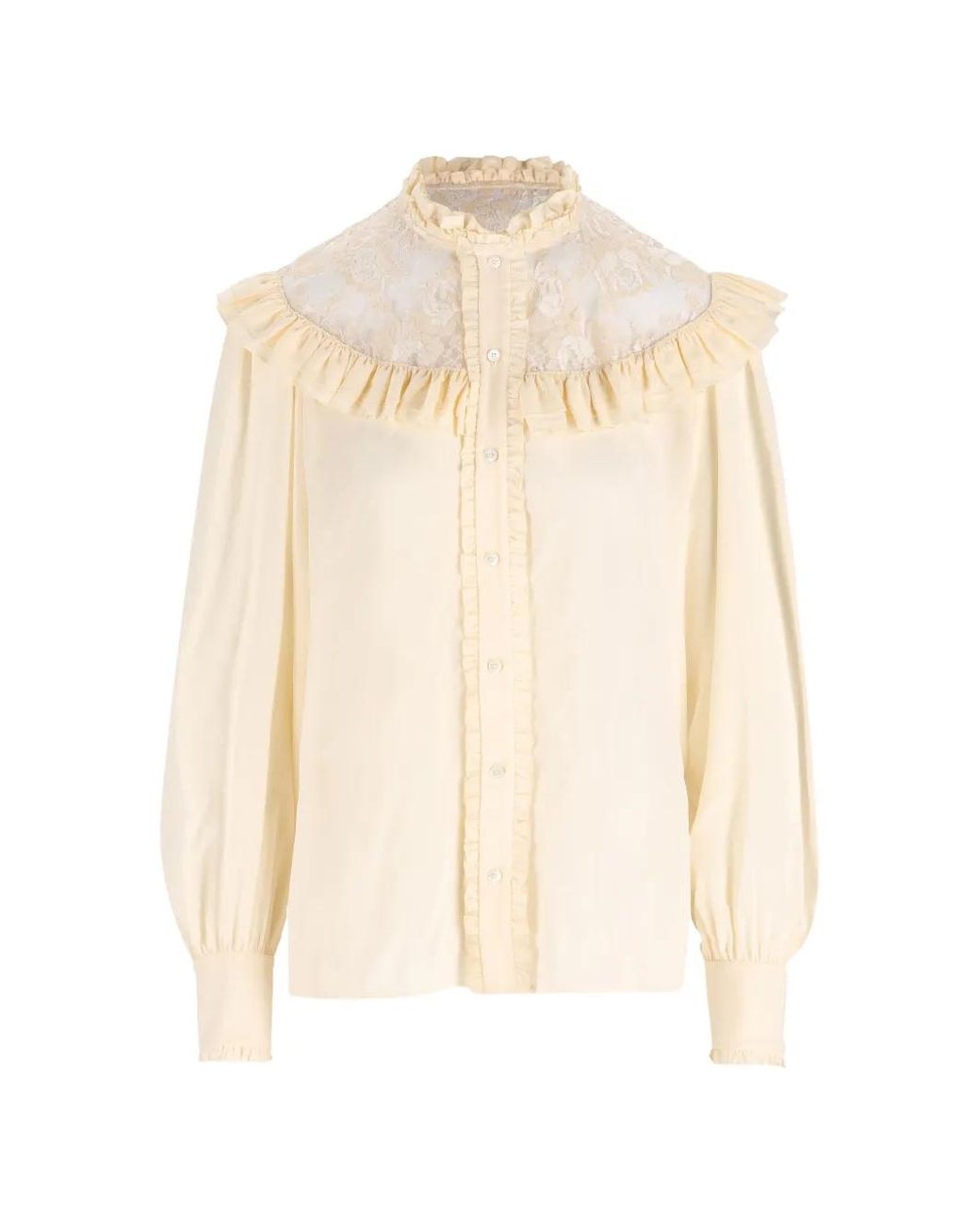 Chloé White Ruffled Lace-Panel Shirt