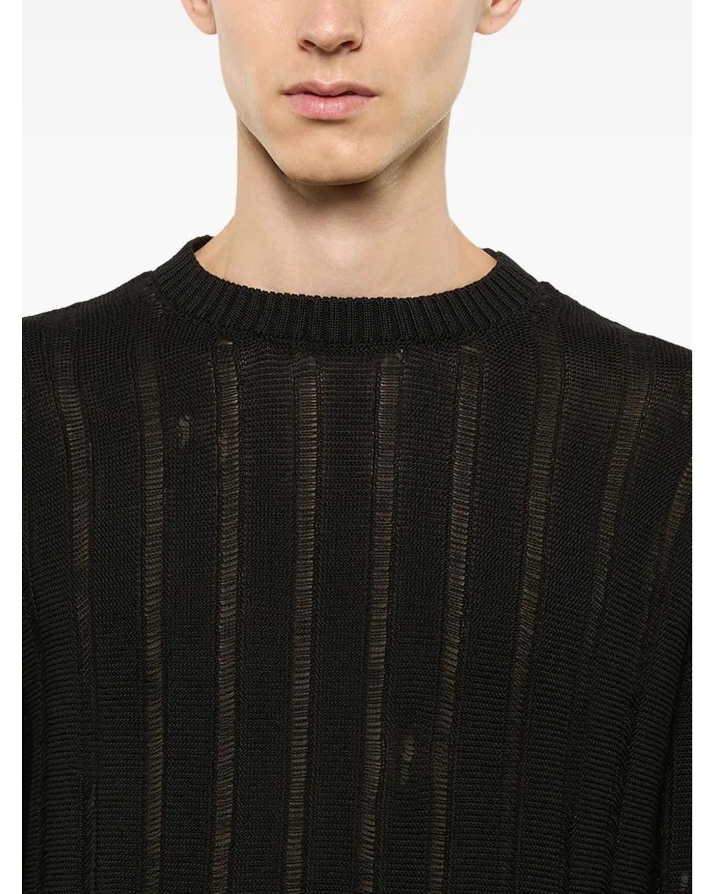 Laneus Black Ripped Striped Jumper for men