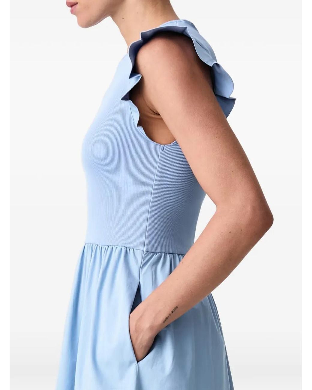 Marc O' Polo Blue Ruffled Ribbed-Knit Maxi Dress