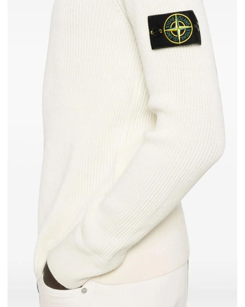 Stone Island White Ribbed-Knit Roll-Neck Sweater for men