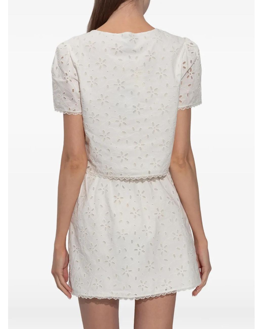 Posse White Salma Floral-Embroidered Crop Top