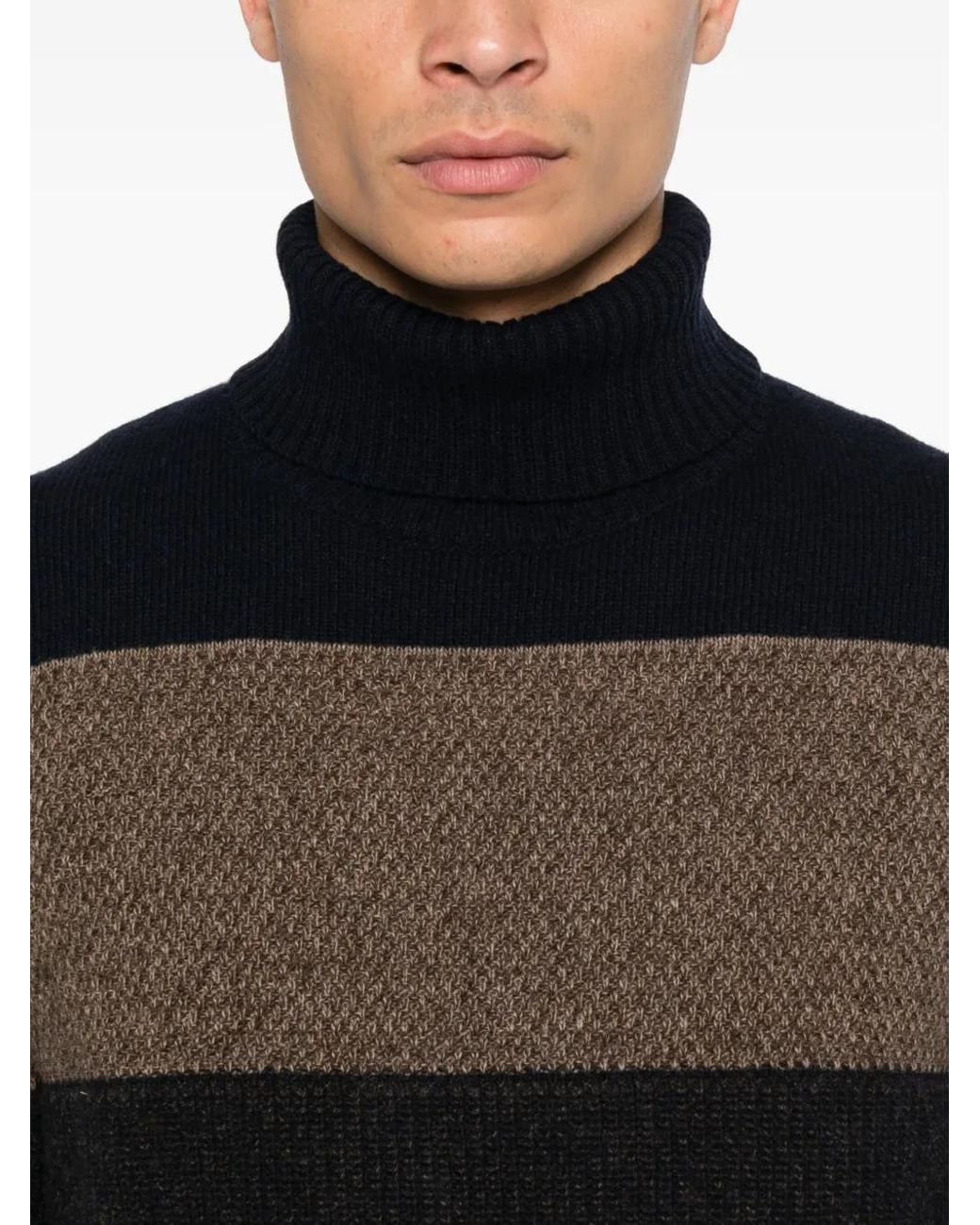 Barba Napoli Black Turtleneck Striped Wool Sweater for men