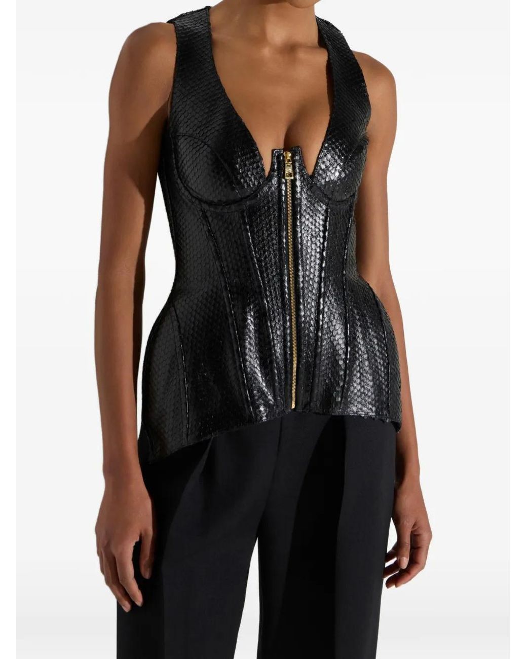 Elisabetta Franchi Black Nappa Leather Bustier-Style Waistcoat