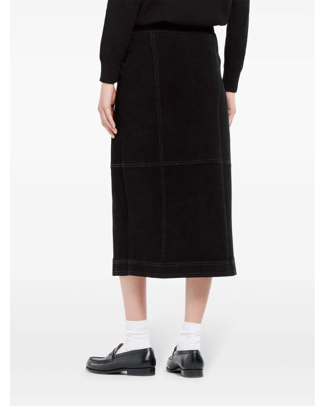 Barrie Black High-Waisted Midi Skirt